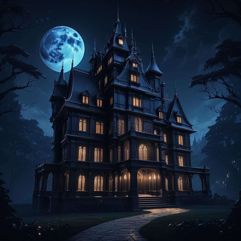 Enchanting Moonlit Manor in Dark Fantasy