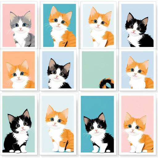 Playful Kitten Polyptych Greeting Card Art