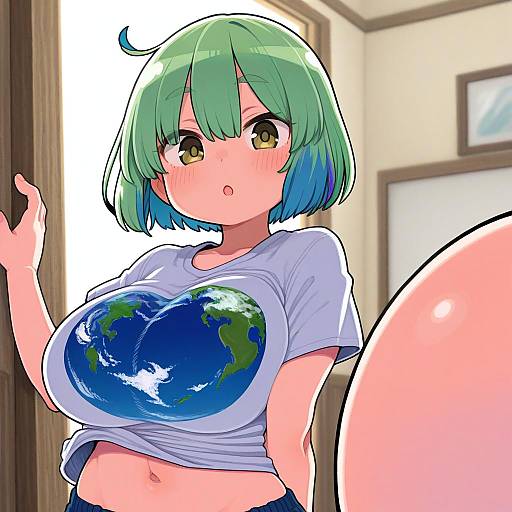 Illustration of Earth-chan, original in the style of Ino (tellu0120)