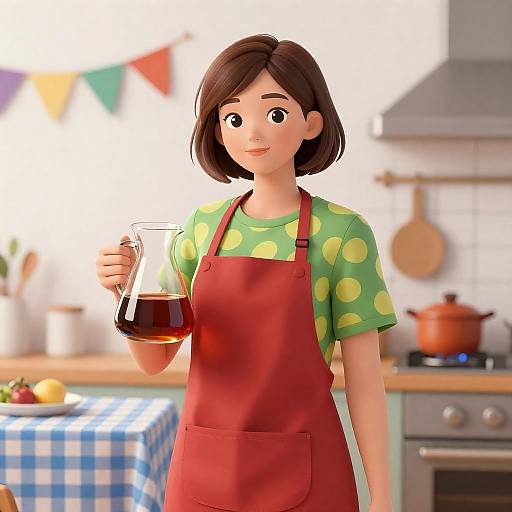 Woman with Carafe in Colorful Kitchen