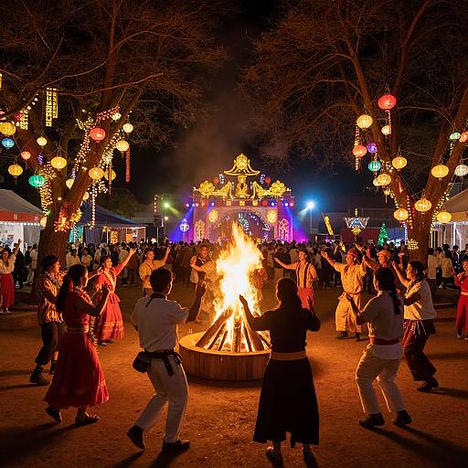 Vibrant Night Festival with Bonfire