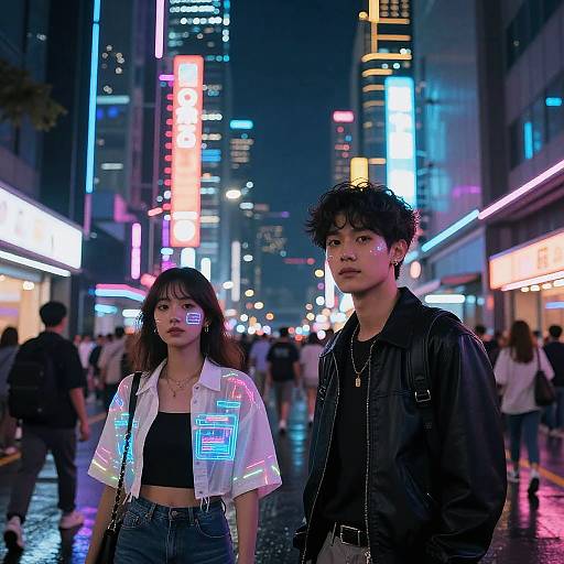 Futuristic Cyberpunk Night Street with Neon Lights