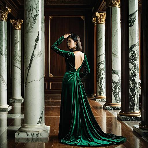 Elegant Emerald Velvet Evening Gown