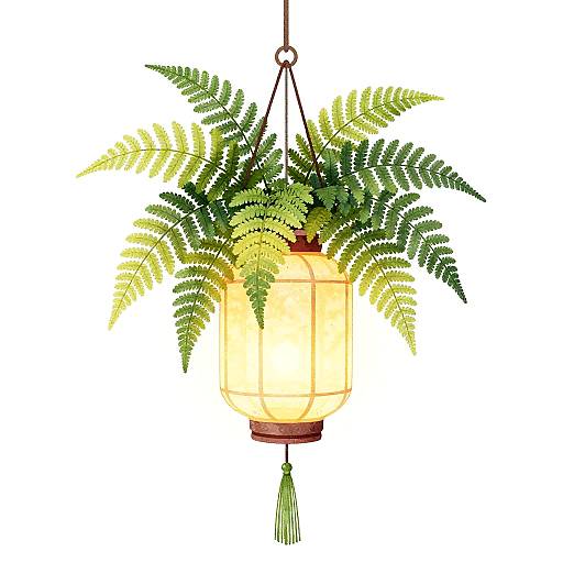 Whimsical Fern Lantern Bearer Illustration