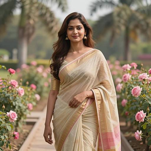 Beautiful Indian Woman in Flower Garden