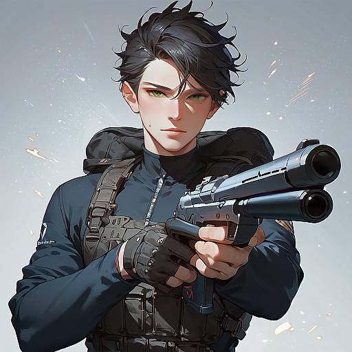Detailed Anime Boy Aiming Gun