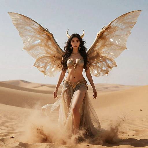 Desert Djinn with Translucent Wings in Sandstorm