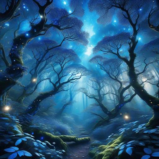 Mystical Owls Beneath Sapphire Canopy