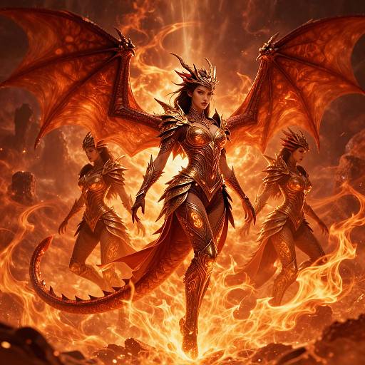 Fierce Elegant Dragon Girls in Armor