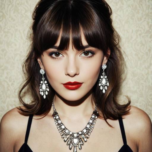 Elegant Young Woman with Bangs and Jewelry