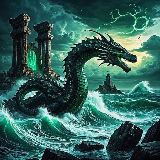 Colossal Sea Serpent at Ancient Ruins