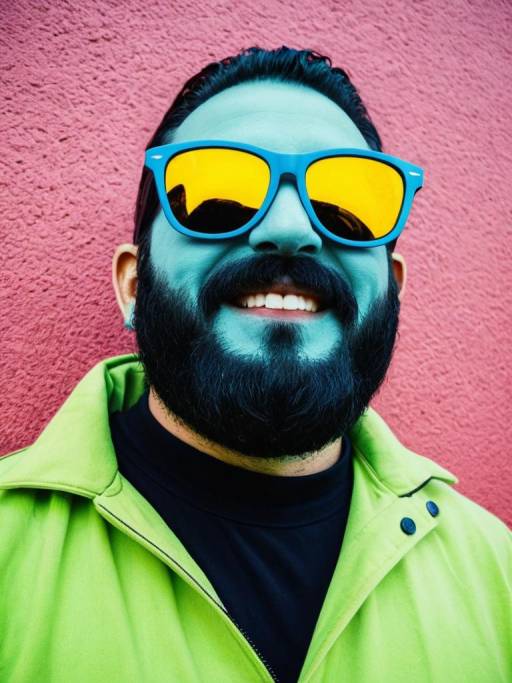 Humorous Man in Vibrant Sunglasses Costume