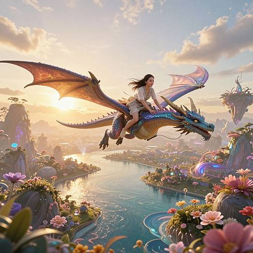 Cinematic Dragon Flight with Woman