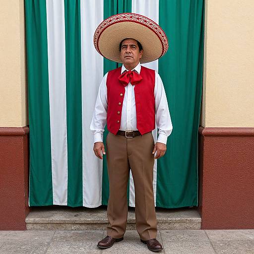 Man in Sombrero by Green Curtain