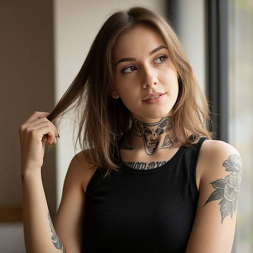 Thoughtful Young Woman with Tattoos