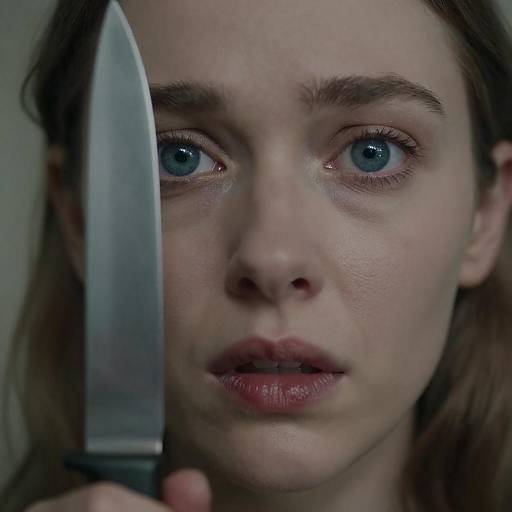 Close-up of Woman Holding Knife with Intense Expression