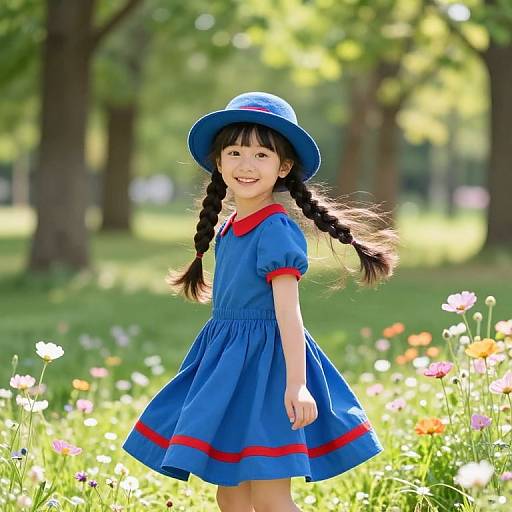 Joyful Girl in Sunny Meadow