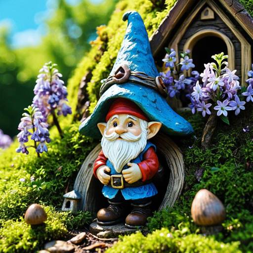 Colorful Gnome Figurine in Mossy Garden