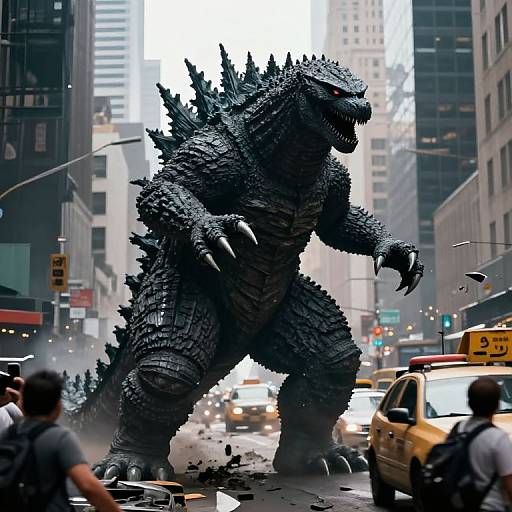 Menacing Godzilla in Chaotic NYC