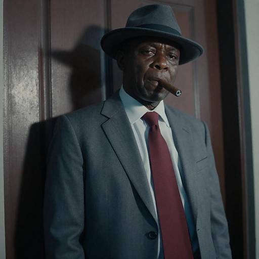 Serious Man in Gray Suit with Cigar