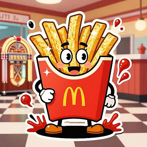 Retro Cartoon Fries Rock Band