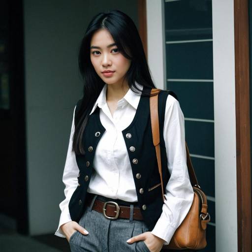 Asian Woman in White Shirt and Black Vest