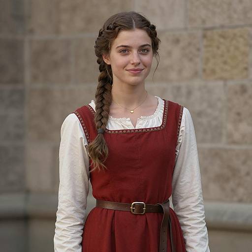 Young Woman in Colonial Dress with Braided Hair