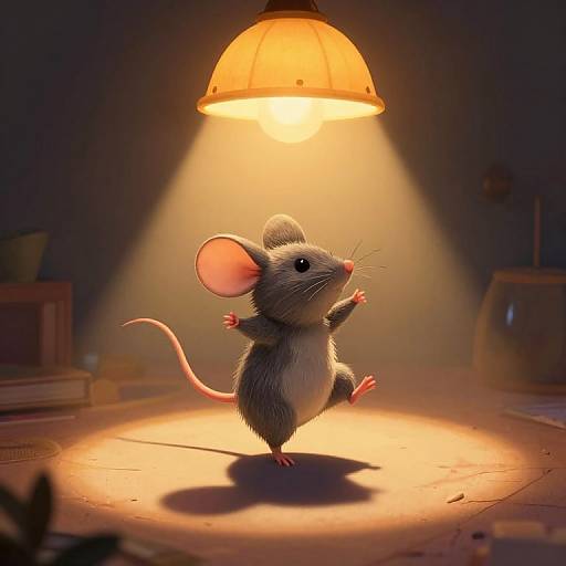 Whimsical Mouse Dancing Under Vintage Lamp
