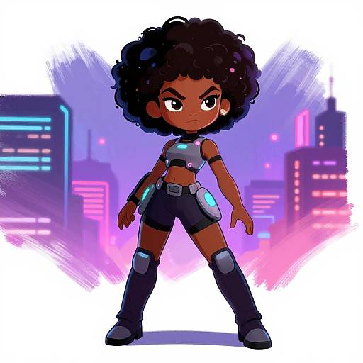 Futuristic Cartoon Girl in Neon City