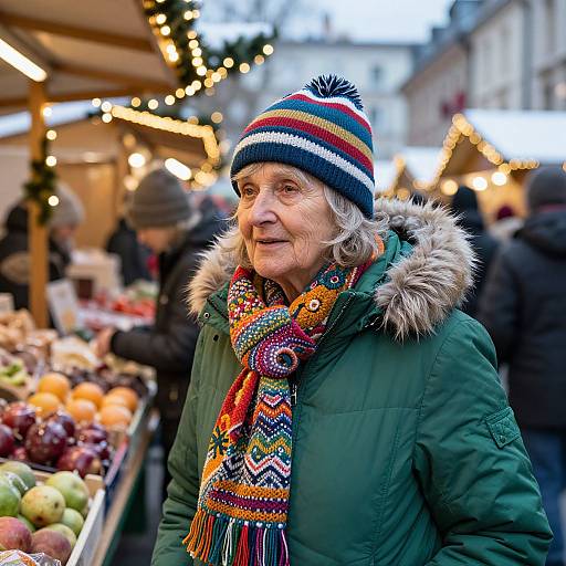 Elderly Woman at Festive Christmas Market