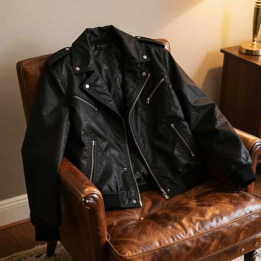 Shiny Black Jacket on Vintage Chair