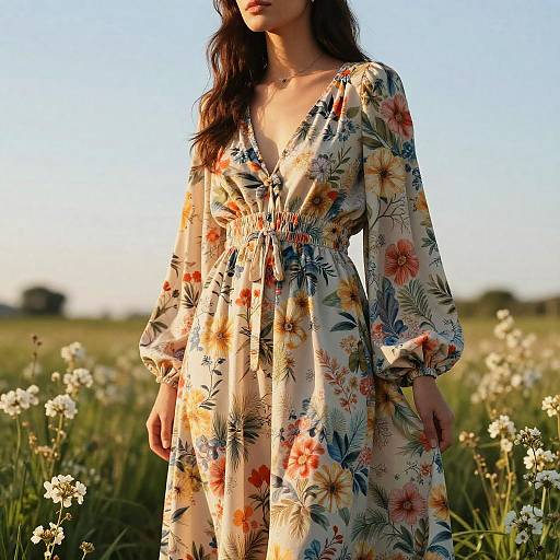 Young Woman in Floral Maxi Dress