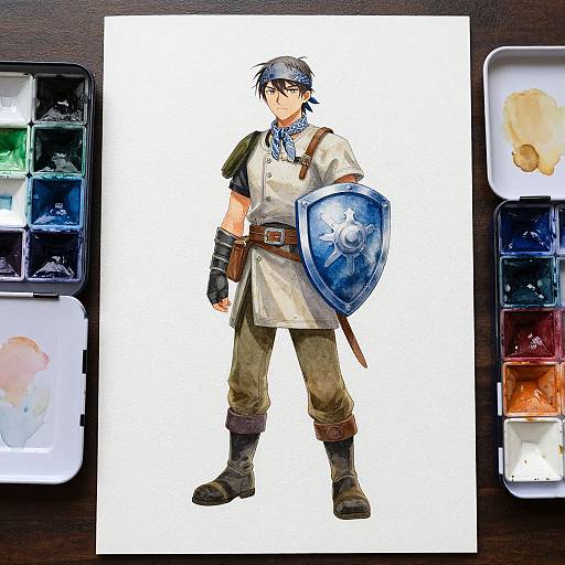 Watercolor Solo Male with Shield
