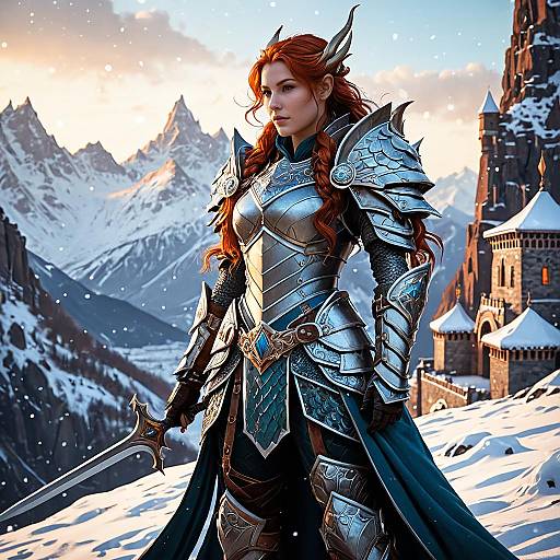 Ginger Warrior Princess in Dragon-Scale Armor