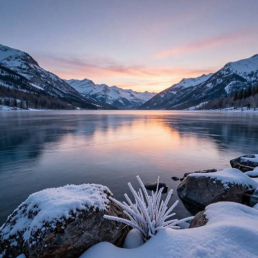 Icy Mountain Lake at Sunset