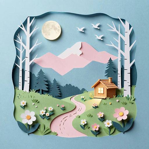 Digital Paper Cut Mountain Meadow