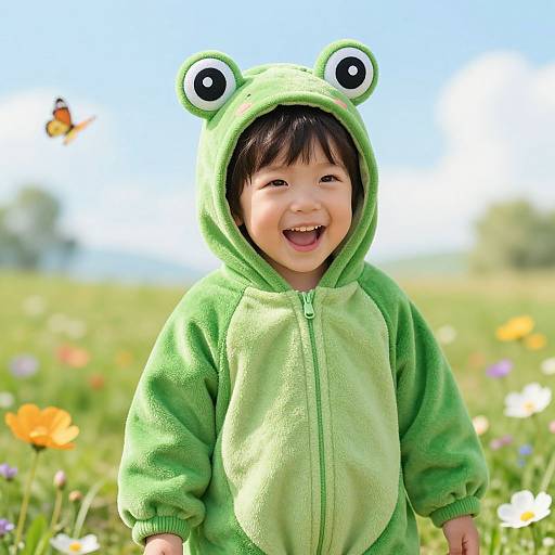 Joyful Child in Frog Costume