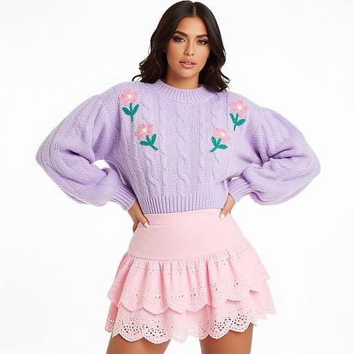Playful Romantic Woman in Lavender Sweater