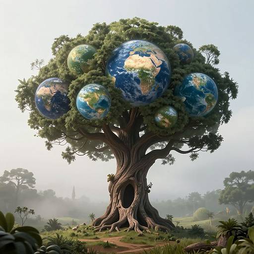 Surreal Corkscrew Tree with Parallel Worlds