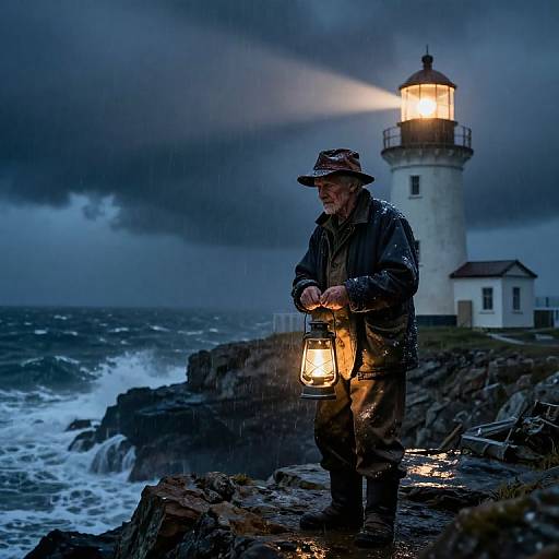 Resolute Lighthouse Keeper Amidst Storm