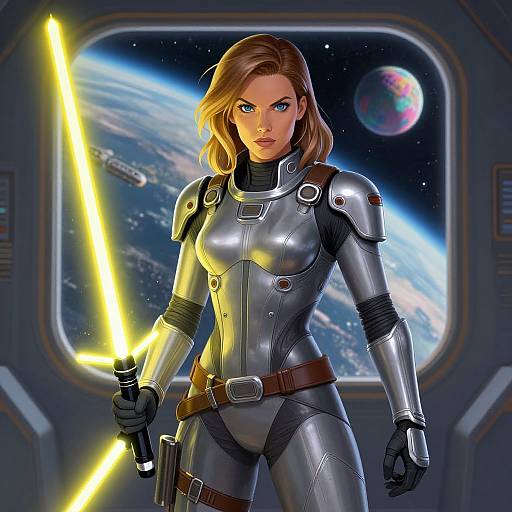 Fierce Woman in Sci-Fi Spacesuit