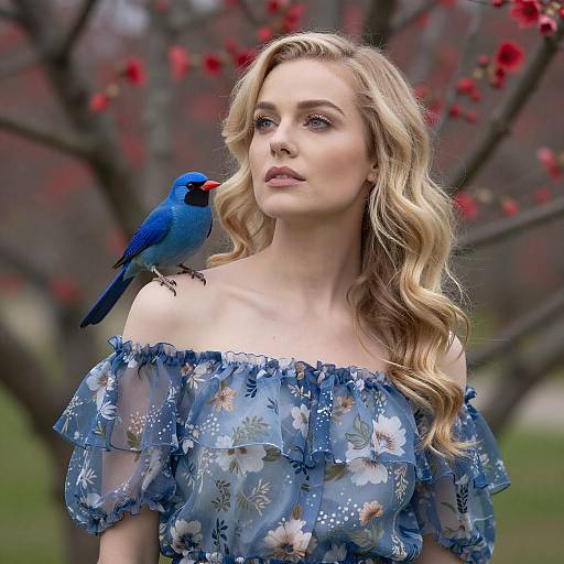 Blonde Woman with Blue Bird Pose