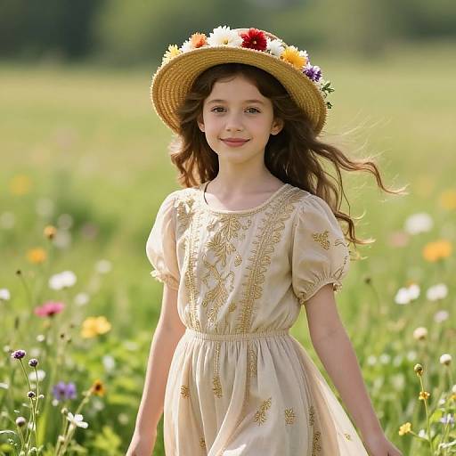 Graceful Girl in Embroidered Dress