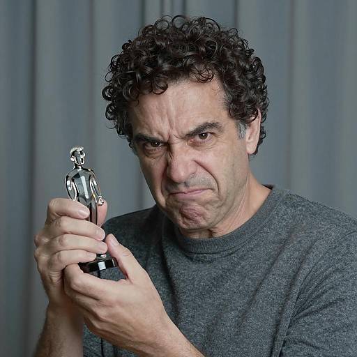 Intense Expression of a Curly-haired Man