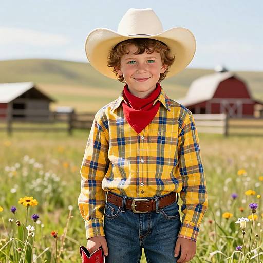 Confident Young Cowboy in Sunny Field