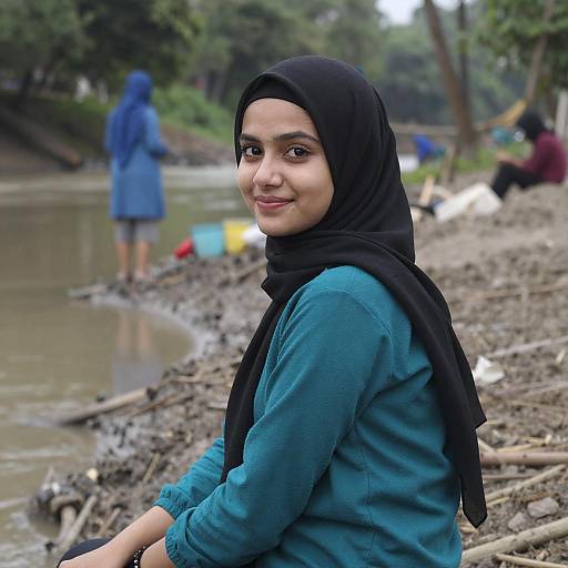 Young Woman in Hijab by Riverbank