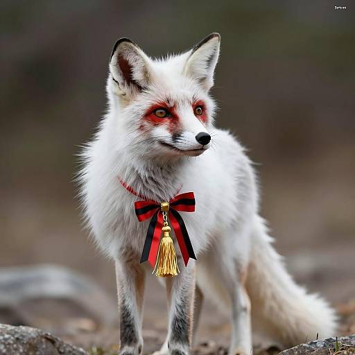 Elegant White Fox with Red Accents