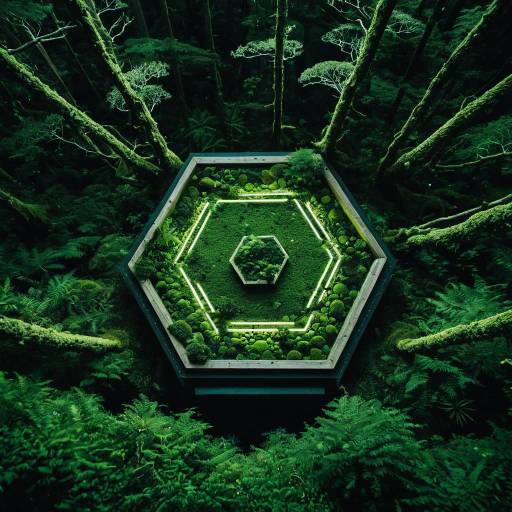 Hexagonal Bioluminescent Moss in Ancient Forest