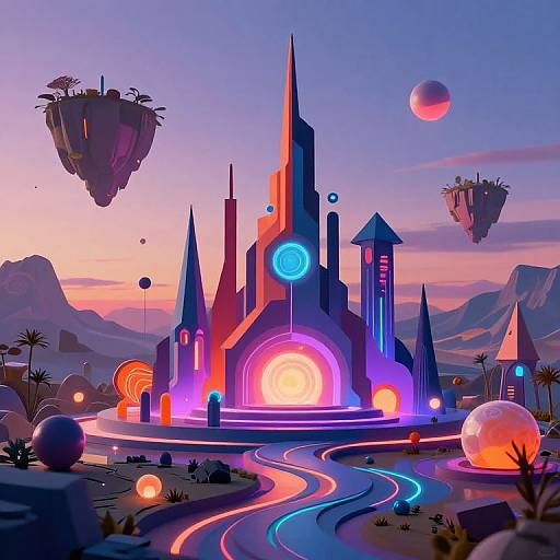 Surreal Triten Landscape with Neon Glow