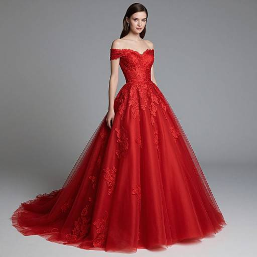 Elegant Red Lace Ball Gown